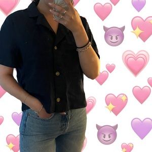 A Land Navy Blue Cropped Shirt